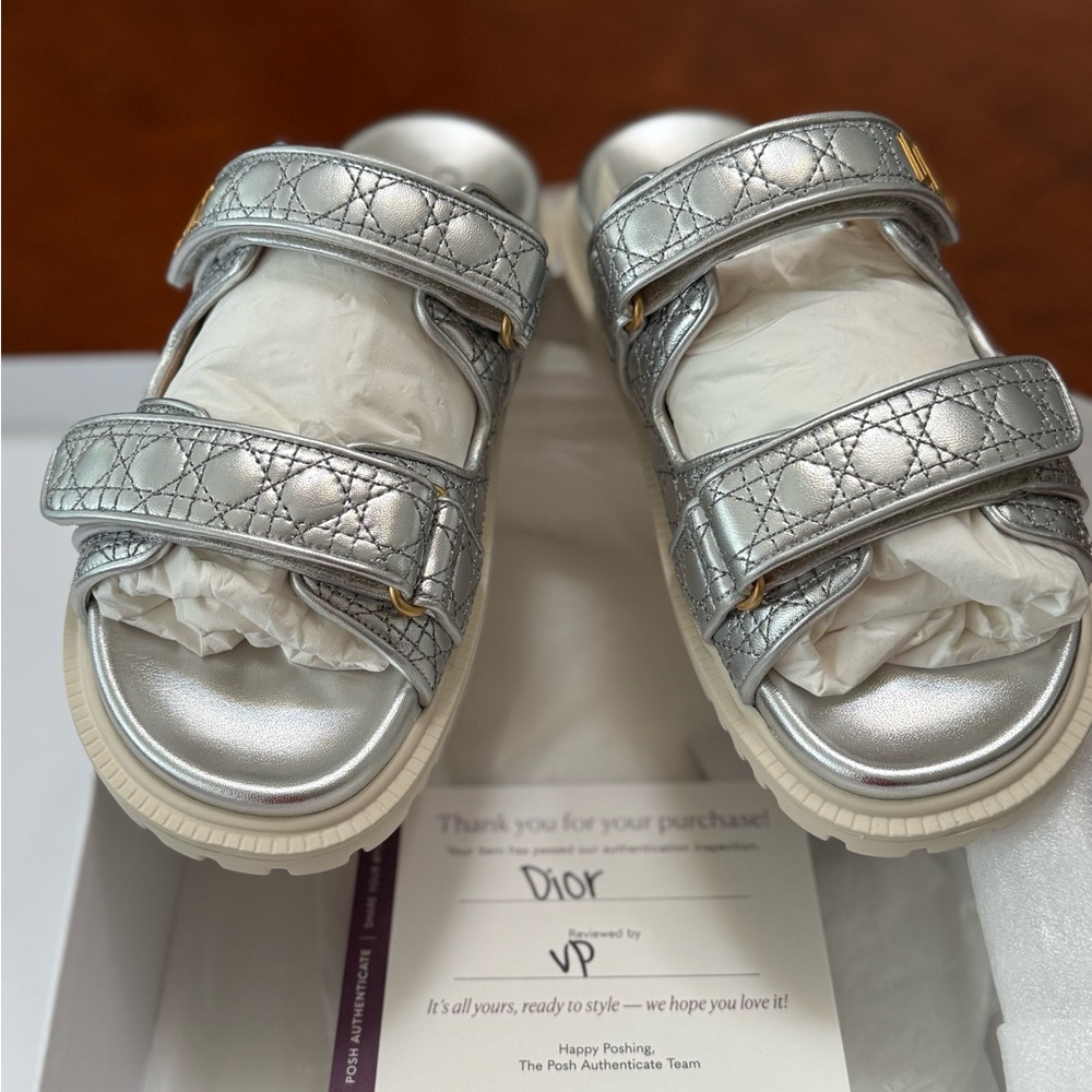Dior Or Dioract Slide Silver Quilted Lambskin - Picture 4 of 11
